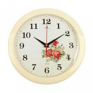 Часы настенные круглые"Розы", белый обод, 23х23 см Рубин