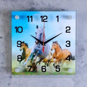 Часы настенные, серия: Животный мир, "Кони", 25х25 см, микс