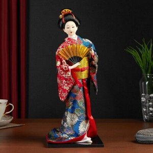 Кукла коллекционная "Гейша в шелковом кимоно с веером"