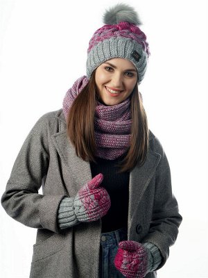 Шапка в комплекте. Вязаный зимний комплект Марина с градиентом: вязаная шапка женская зимняя с помпоном, варежки и снуд