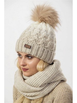 JAGGA  Вязаный зимний комплект Нейна с градиентом: вязаная шапка женская зимняя с помпоном и вязаный снуд