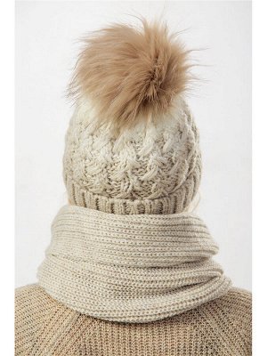 JAGGA  Вязаный зимний комплект Нейна с градиентом: вязаная шапка женская зимняя с помпоном и вязаный снуд