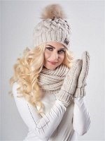JAGGA /  Вязаный зимний комплект Марина с градиентом: вязаная шапка женская зимняя с помпоном, варежки и снуд