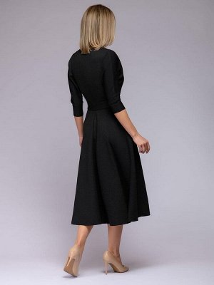 Платье черное длины миди с меланжевым эффектом и рукавами "летучая мышь"