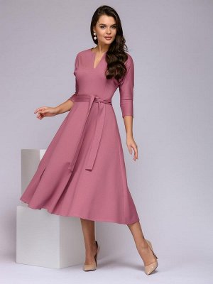 Платье розовое длины миди с рукавами "летучая мышь"