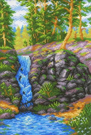 Канва с рисунком Лесной водопад  30*40см