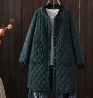Стеганное пальто на хлопке, зеленый