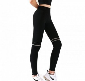 Женские спортивные леггинсы с широкой резинкой, контрастные вставки, цвет черный