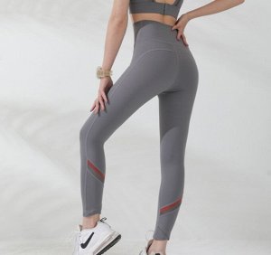 Женские спортивные леггинсы с широкой резинкой, контрастные вставка, цвет серый