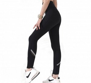 Женские спортивные леггинсы с широкой резинкой, контрастные вставка, цвет черный