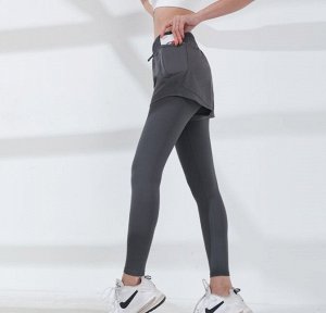 Женские спортивные шорты с леггинсами на высокой посадке, на утяжке, цвет серый