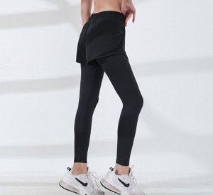 Женские спортивные шорты с леггинсами на высокой посадке, на утяжке, цвет черный