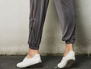 Женские штаны для йоги с разрезами на завязках, цвет серый