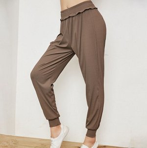 Женские штаны для йоги, декор окантовка, цвет кофейный