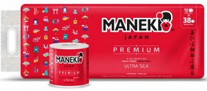 Бумага туалетная "Maneki" B&W (КРАСНАЯ) 3 слоя, 214 л., 30 м, гладкая, с ароматом зел. чая, 10 рулонов/упаковка