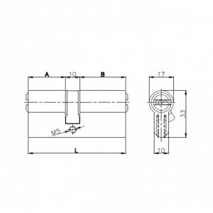 Цилиндровый механизм KALE 164 SN/80, 30х10х40 мм, 5 ключей, цвет никель