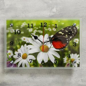 Часы настенные, серия: Цветы, "Бабочка на ромашке", 20х30  см, в ассортименте