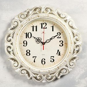 Часы настенные. серия: Ажур d=40.5 см. белые с золотом. плавный ход