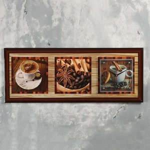 Часы-картина настенные, серия: Кухня, "Кофе с корицей", 35х100  см, в ассортименте