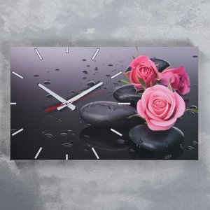 Часы-картина настенные. серия: Цветы. "Розы на серых камнях". 61х37  см. микс