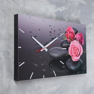 Часы-картина настенные. серия: Цветы. "Розы на серых камнях". 61х37  см. микс