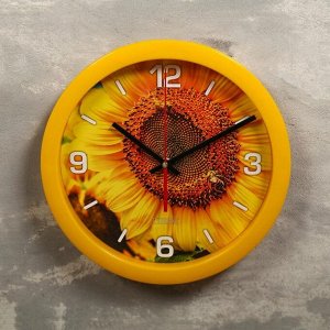 Часы настенные, серия: Цветы, "Солнечный цветок", плавный ход, d=28 см