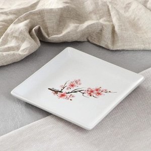 Тарелка "Квадрат" для суши, белая с деколью, 19 см, микс