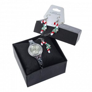 Подарочный набор 3 в 1 "Рождество": наручные часы d=2.7 см, серьги, кулон