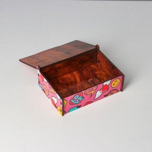 Ящик деревянный подарочный 15х10х5 см "LOVE, любовь, сердце, ПОП арт", шкатулка