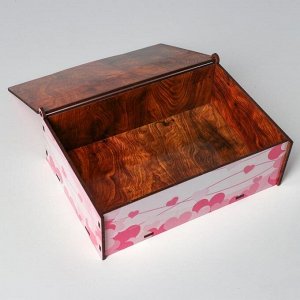 Ящик деревянный подарочный 21х14х7 см "Зайчики, сердца", шкатулка