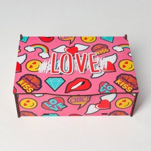 Ящик деревянный подарочный 21х14х7 см "LOVE, любовь, сердце, ПОП арт", шкатулка