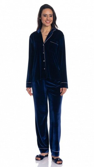 Комплект U&ME бархатный из коллекции Velvet блузка и брюки цвет синий