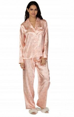 Комплект U&ME сатиновый из коллекции Cat Patern блузка и брюки персиковый