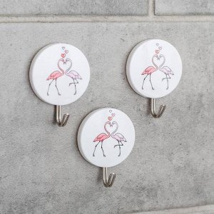Набор крючков на липучке «Влюблённые фламинго», 3 шт