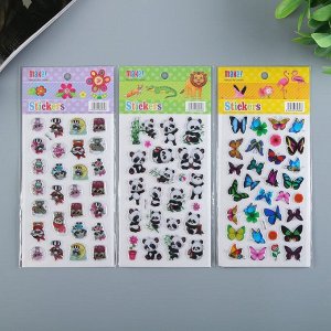 Наклейка пластик "Панды/Совы,еноты, бабочки" МИКС 21х9,5 см