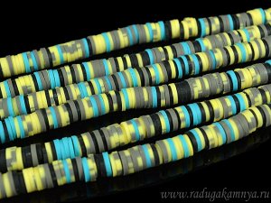 Бусины из каучука Африканские диски 8мм*0,9-1,3мм, цв.желто-голубой, 37см