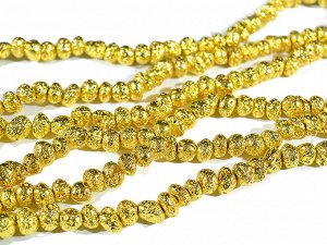 Бусины из лавы галтовка 7-9мм цв.золотой, 36,5см, 62 бусины