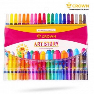 Мелки восковые 20 цветов Crown Art Story, выкручивающийся стержень, ПВХ, европодвес