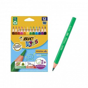 Цветные карандаши 12 цветов, детские, утолщенные. трёхгранные, BIC Kids Evolution Triangle