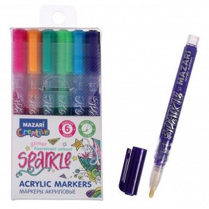 Набор маркеров-красок с блёстками Mazari Sparkle, 6 цветов