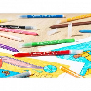 Цветные фломастеры 12 цветов, детские, смываемые, среднее письмо, BIC Kid Couleur