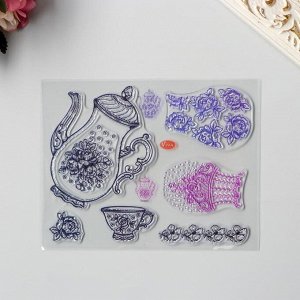 Штамп для творчества силикон "Чайный сервиз с розами" 18х14 см