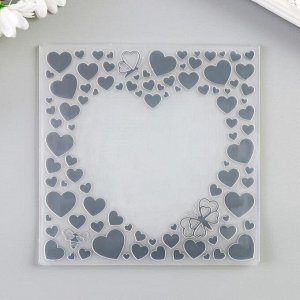 Трафарет для эмбосирования пластик "Рамка из сердец" 12,6х12,6 см