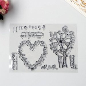 Штамп для творчества силикон "Цветочное сердце и цветы" 15,5х21,5 см