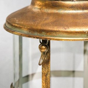 Подсвечник металл на 1 свечу "Фонарь с птичкой" состаренное золото 38х19,5х19,5 см