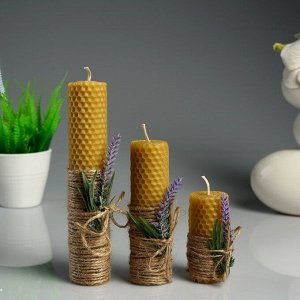 Набор свечей из вощины "Классика" медовые, с лавандой, 3 шт