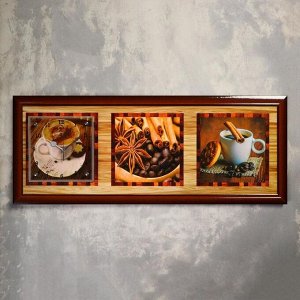 Часы-картина настенные, серия: Кухня, "Кофе с корицей", 35х100  см, микс