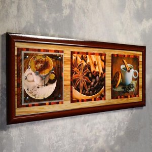 Часы-картина настенные, серия: Кухня, "Кофе с корицей", 35х100  см, микс