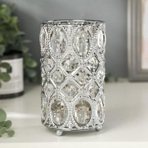 Подсвечник металл, стекло на 1 свечу "Овалы и ромбы" серебро 14,5х8,5х8,5 см