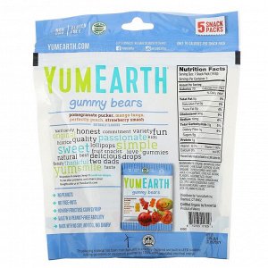 YumEarth, Жевательные мишки, вкусы в ассортименте, 5 упаковок снеков, вес каждой 19,8 г (0,7 унции)